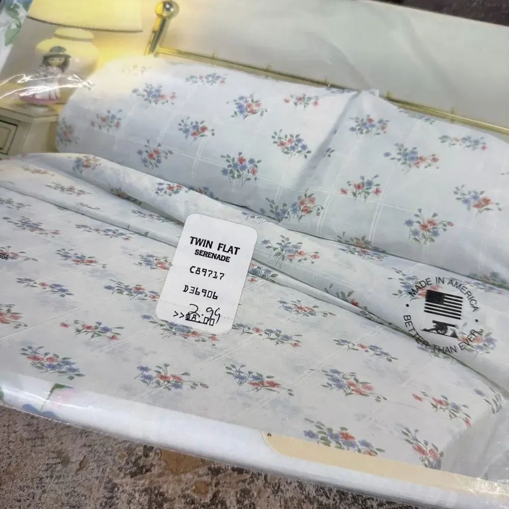 2 Vintage NOS Cannon Gold Label Serenade Floral Twin‎ Flat Sheet No Iron